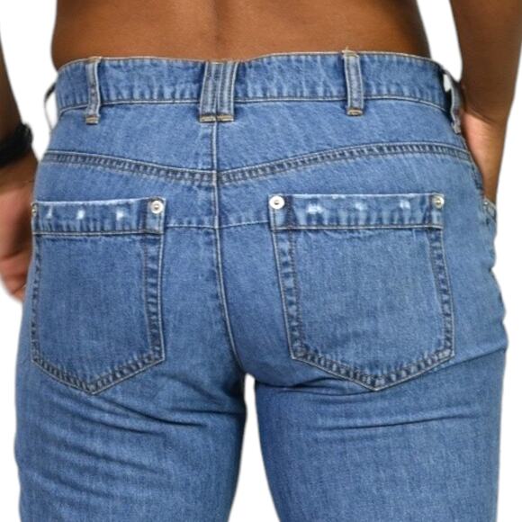 Vintage London Jean Short Blue Denim Longline Low Rise Y2K Cotton Bermuda Jort 4 - Picture 5 of 15